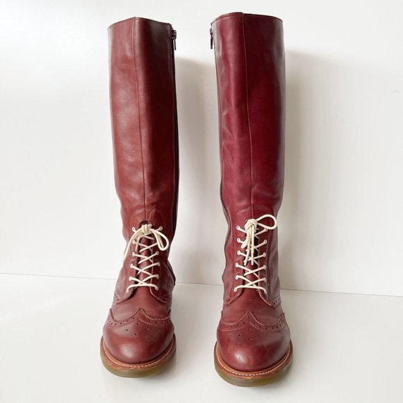 Dr. Martens Shoes - Rare Dr. Martens Moya Leather Wingtip Brogue Burnished Tall Knee high Boots 9 L